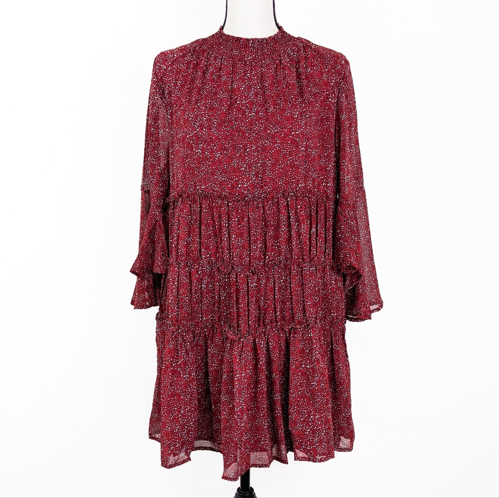 NWT Wine Red Ditsy Leaf Swing Mini Dress